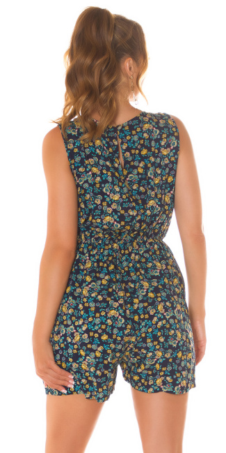 V-Neck Summer Overall with Flower Print Navy